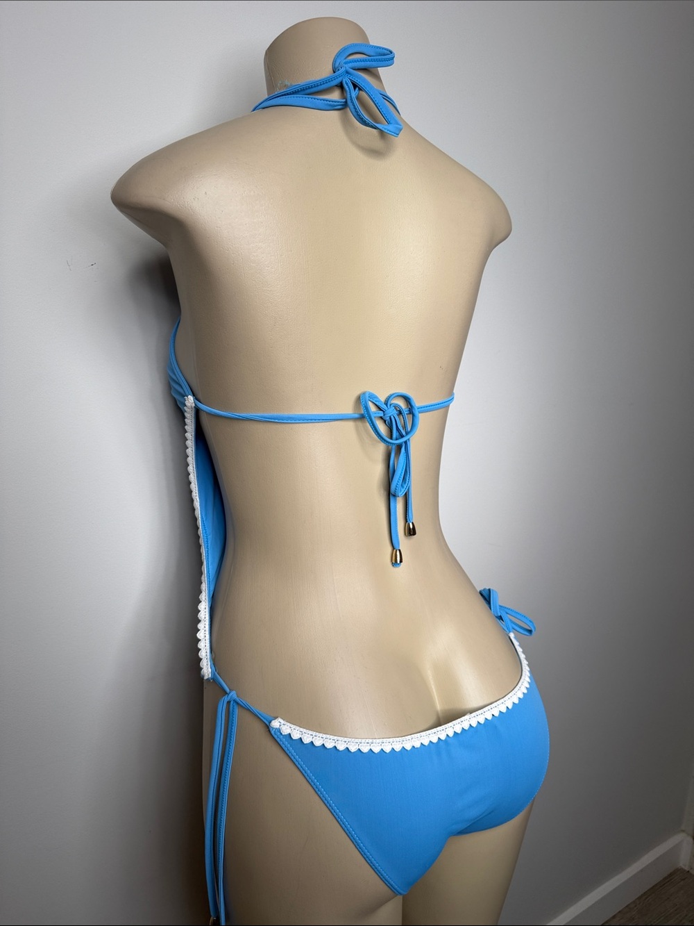 Blue Floral Plunge Halter One-Piece Swimsuit - Picture 4 of 5